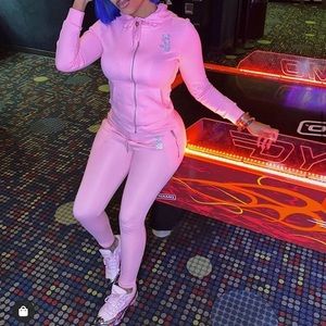 Pink SJ Bling Pants Sweatsuit Hoodie Set
